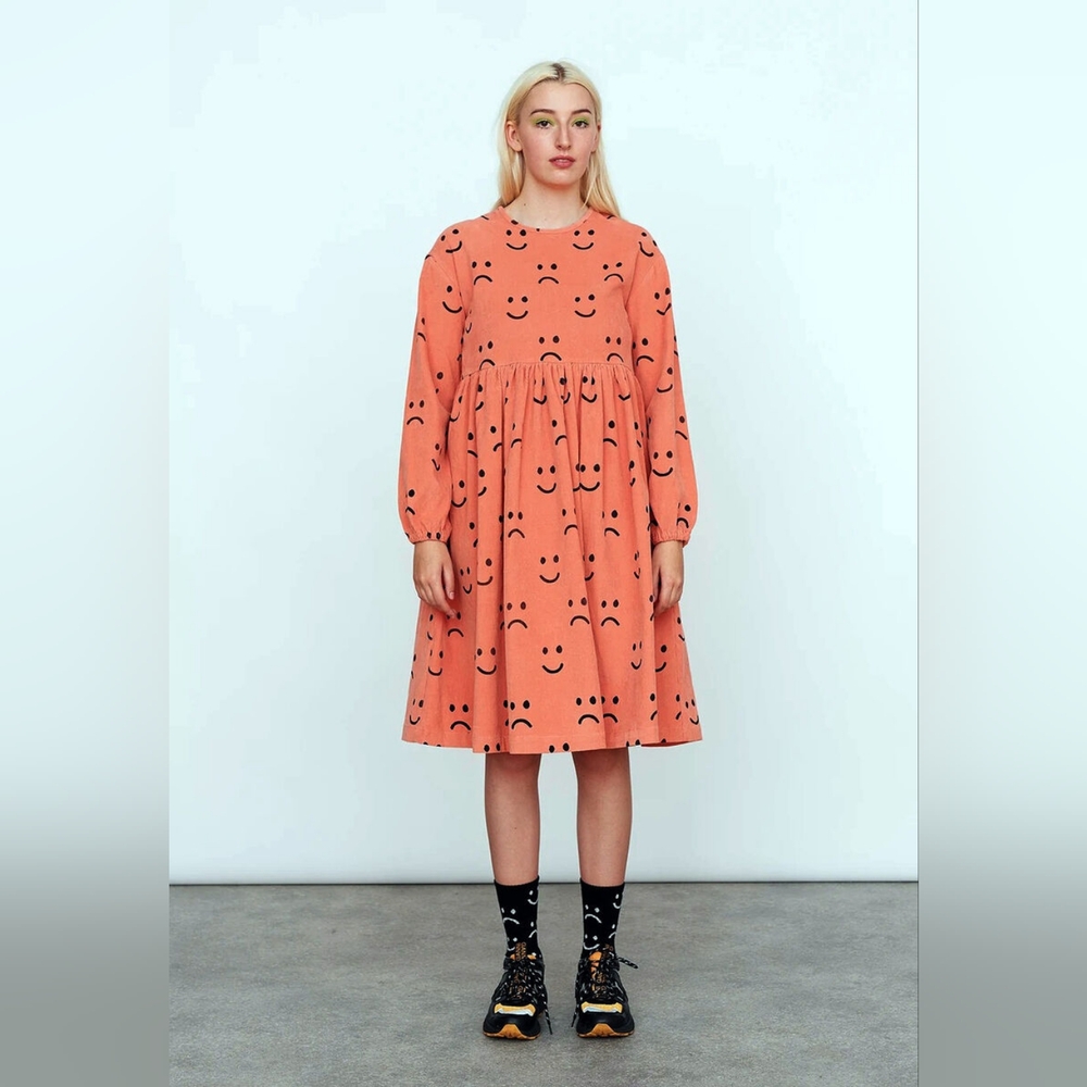 Lazy Oaf Happy Sad Corduroy Babydoll Dress NWT
